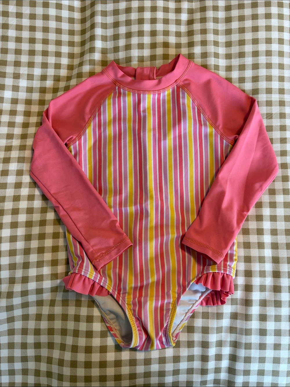 Joe Fresh Pink Long-Sleeve Striped One-Piece Swimsuit